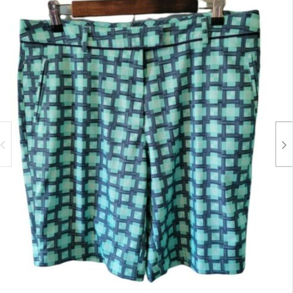 Lady Hagen Pants - Lady Hagen Green Geometric Print Bermuda Shorts